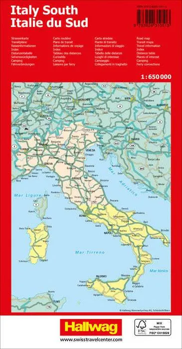 Italy South Road Map by Hallwag (2023)