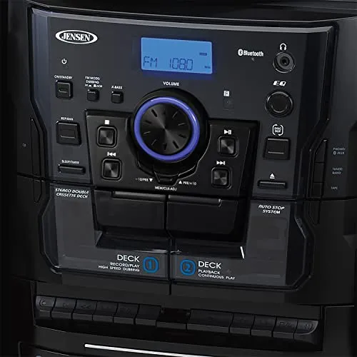 JENSEN Shelf Stereo System with Bluetooth, Turntable, 3-CD Changer & Dual Cassette