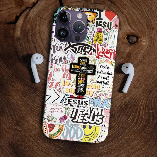 Jesus My Supper Herro Cross Sticker Personalized Phone Case - Christian Phone Case - Bible Verse Phone Case