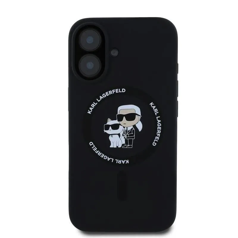 Karl Lagerfeld Liquid Silicone Karl and Choupette with MagSafe Case for iphone 16 6.1" Black - KLHMP16SSCMKCRHK