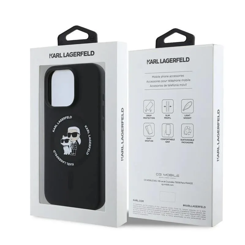 Karl Lagerfeld Liquid Silicone Karl and Choupette with MagSafe Case for iphone 16 Pro 6.3" Black - KLHMP16LSCMKCRHK