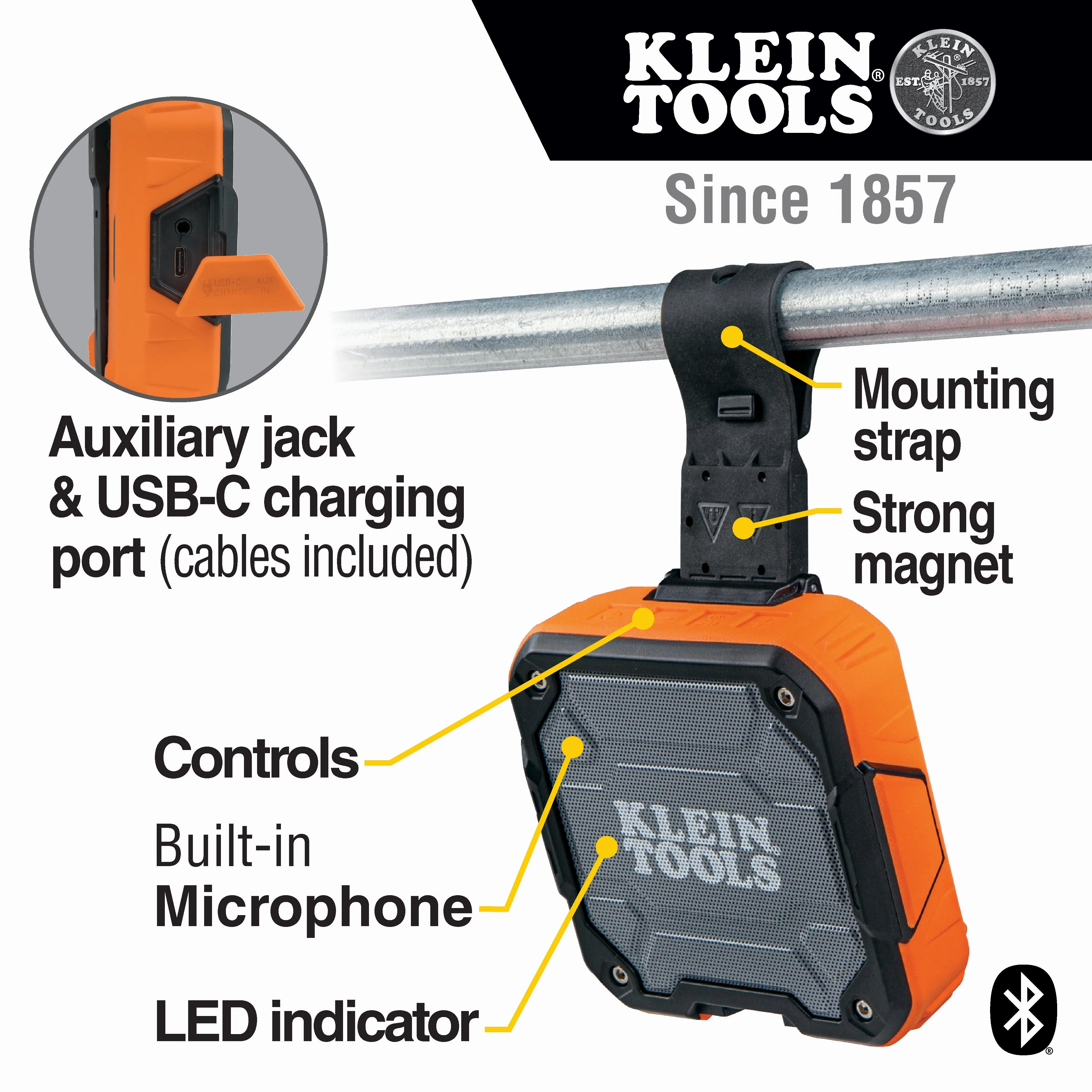 Klein Tools AEPJS2 Bluetooth Speaker with Magnetic Strap