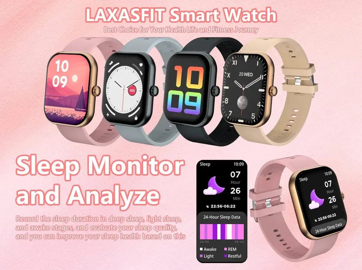 LAXASFIT Smart Watch Bluetooth Talk IP68 Waterproof Women's HD Screen Heart Rate Monitor Sleep Tracker Smart Watch Android iOS