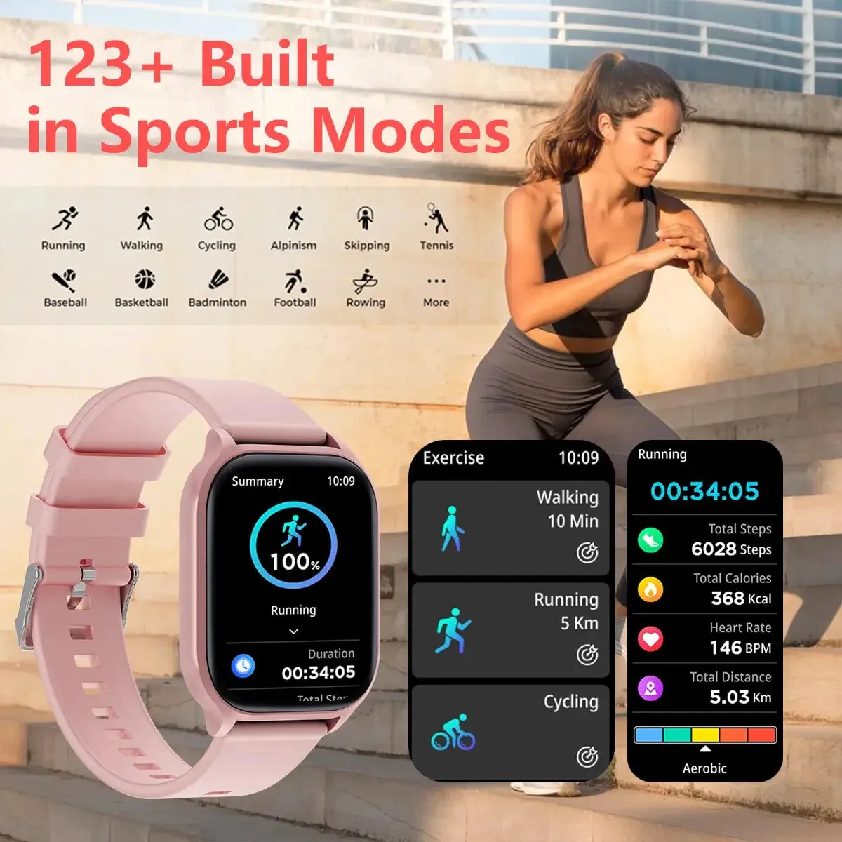 LAXASFIT Smart Watch Women HD Screen Heart Rate Bluetooth Call IP68 Waterproof Multi Sport Mode Custom Dial Smart Watch Gift