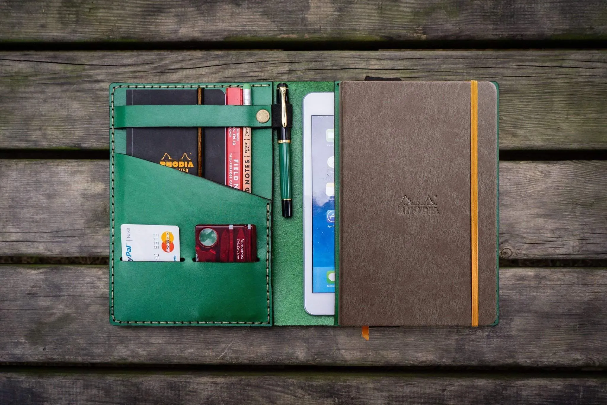 Leather Rhodia A5 Notebook & iPad Mini Cover - Green