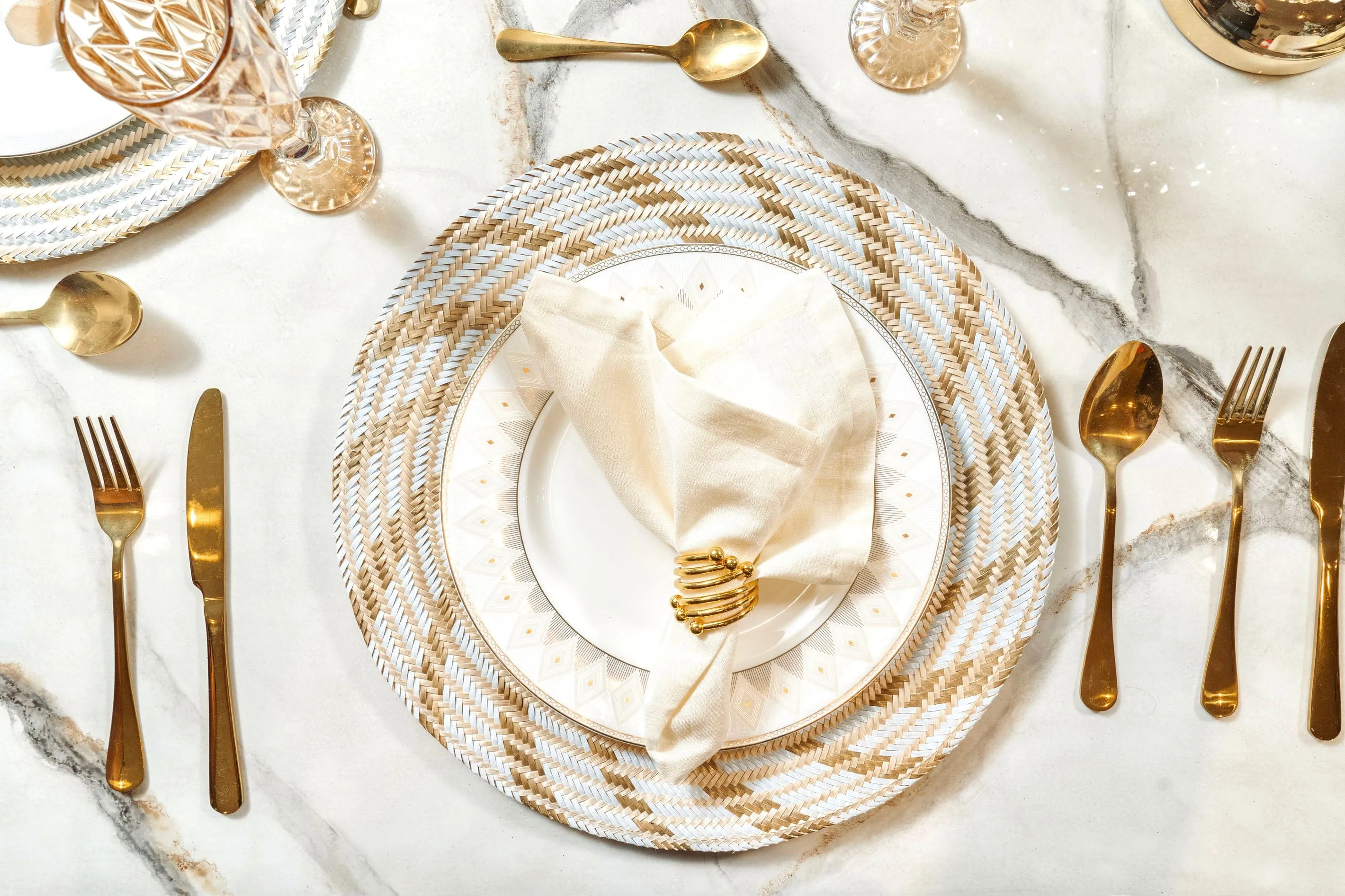 Light Blue with Gold Swirl Placemats