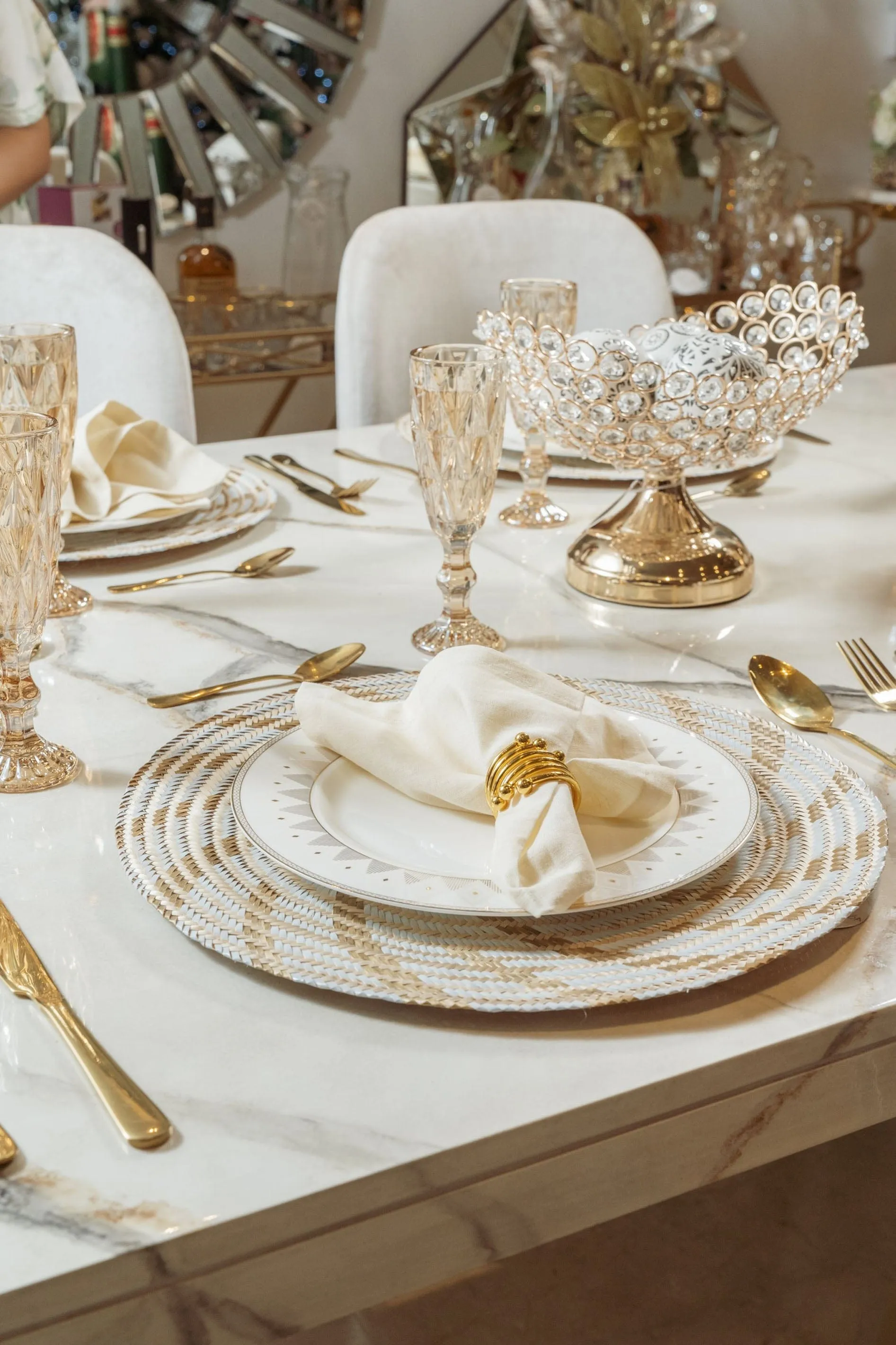 Light Blue with Gold Swirl Placemats