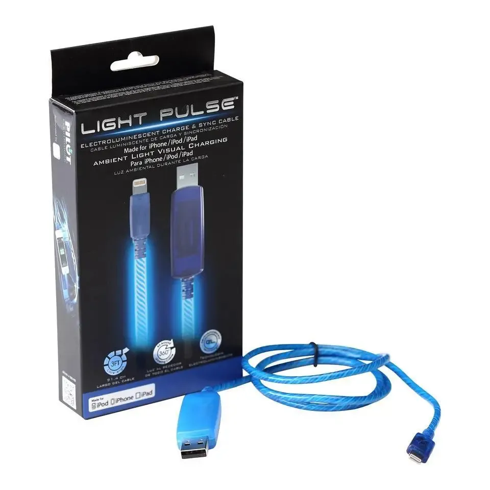 Light Pulse iPhone Electroluminescent Charge & Sync Cable (Blue) -iPhone Cable