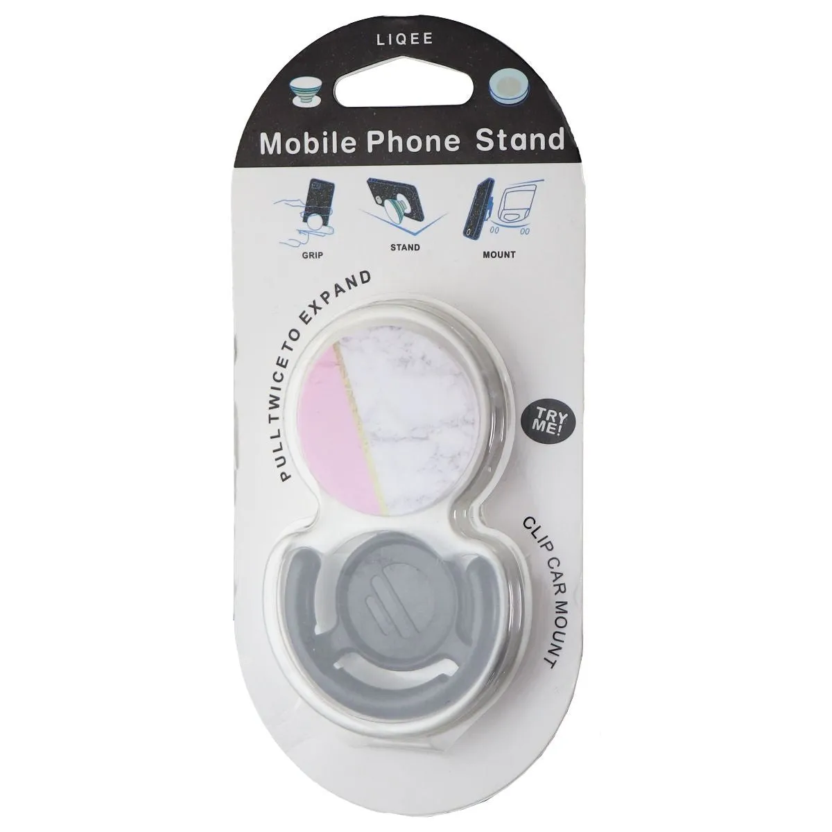 Liqee Mobile Phone Stand and Clip Car Mount - Marble Gray/Pink