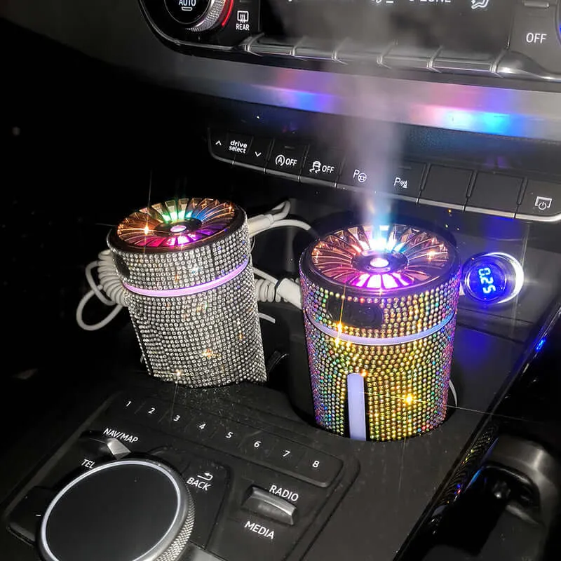 Luxury Diamond Car Humidifier LED Light Car Diffuser Auto Air Purifier Aromatherapy Air Freshener