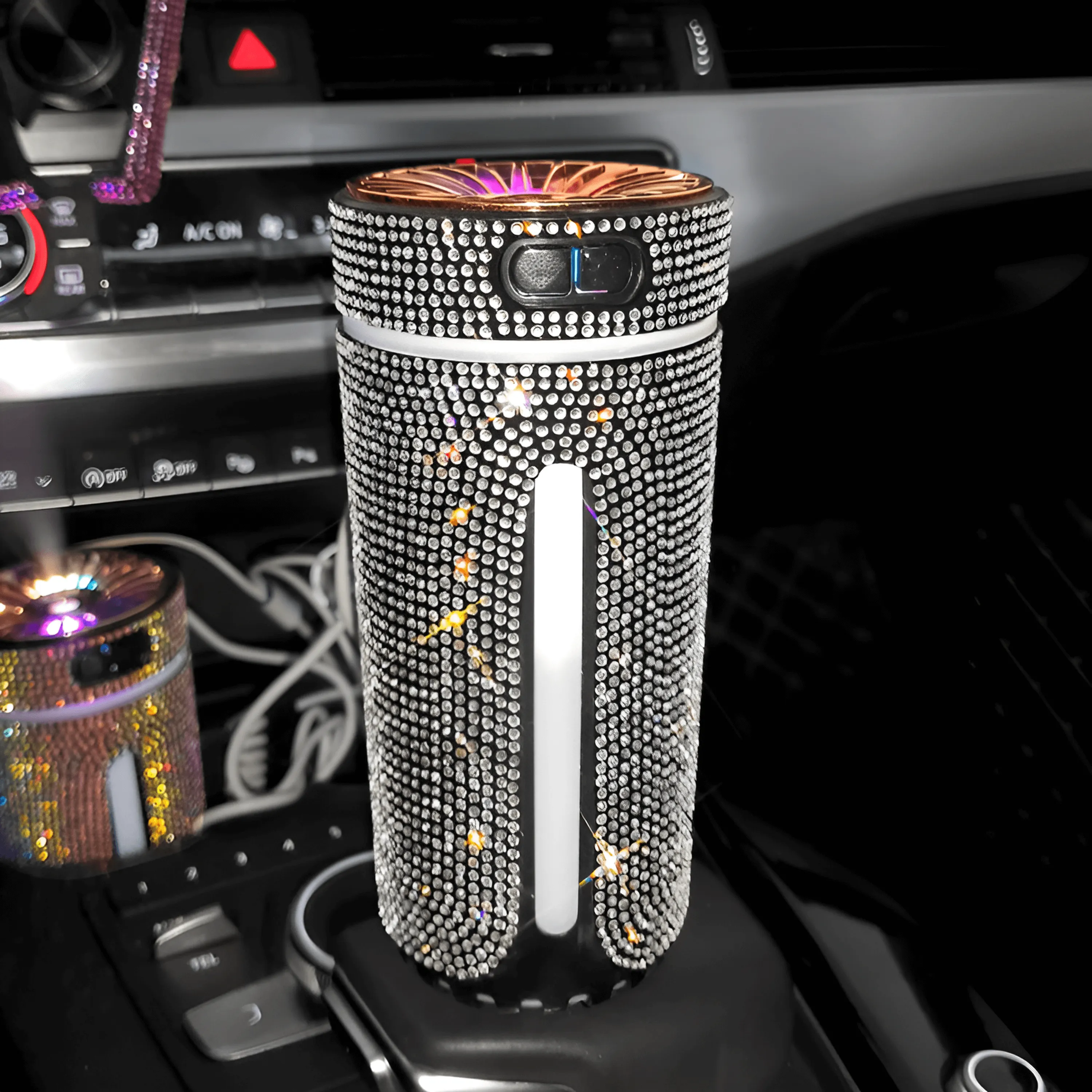 Luxury Diamond Car Humidifier LED Light Car Diffuser Auto Air Purifier Aromatherapy Air Freshener