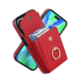 Luxury Mobile Phone Case with Credit Card Holder & Stand for iPhone X/XS - Red