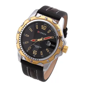 Luxury Watch Sports Watches Analog Steel Case quartz Watch Clock hours with date leather strap Men's Wristwatch