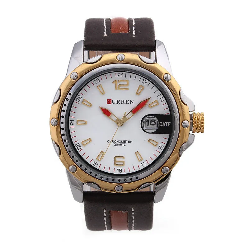 Luxury Watch Sports Watches Analog Steel Case quartz Watch Clock hours with date leather strap Men's Wristwatch