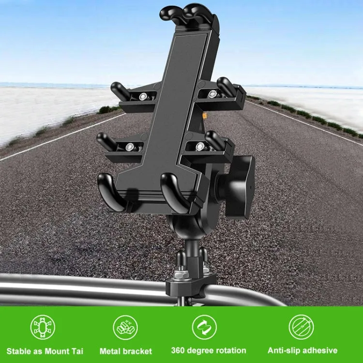 M10 Bolt Ball-Head Motorcycle Multi-function Eight-jaw Aluminum Phone Navigation Holder Bracket with Anti-theft Knobs