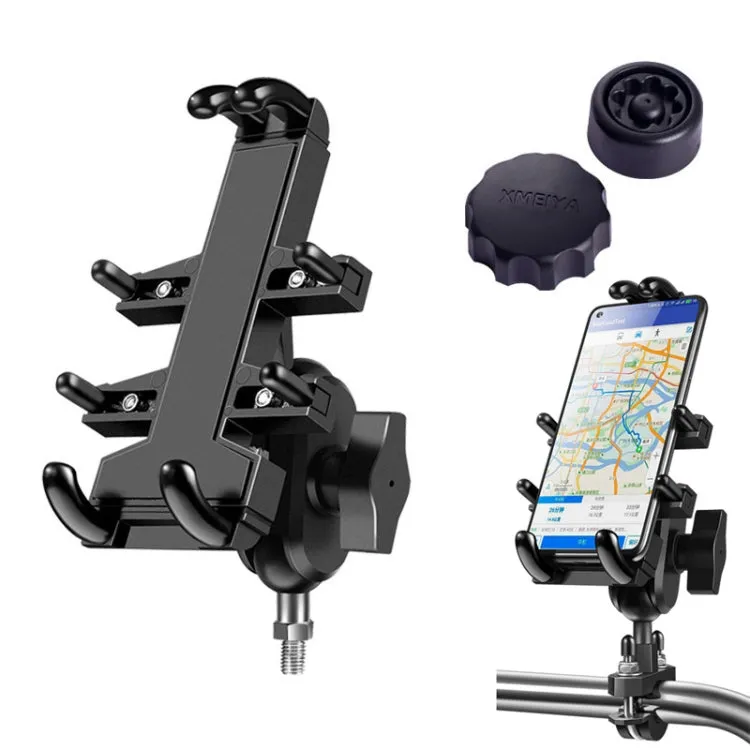 M10 Bolt Ball-Head Motorcycle Multi-function Eight-jaw Aluminum Phone Navigation Holder Bracket with Anti-theft Knobs