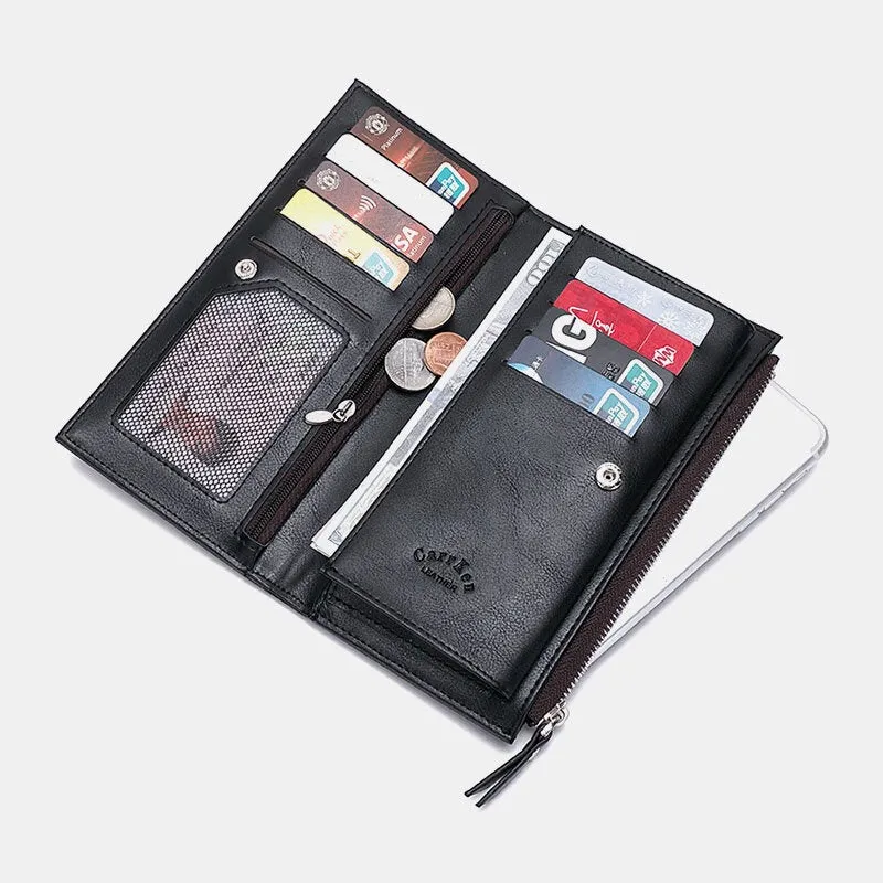 Men 9 Card Slots Phone Purse Zipper Long Wallet