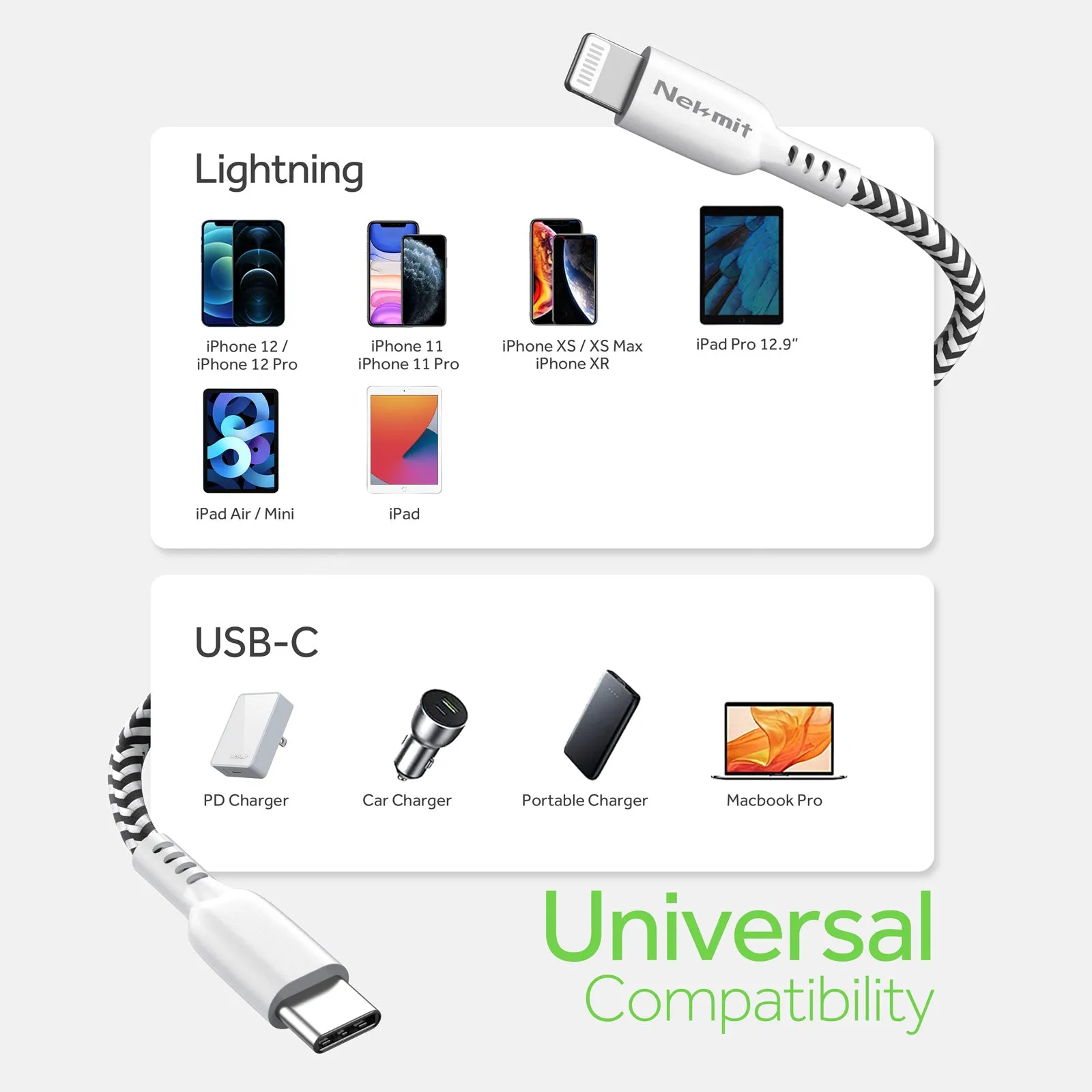 Nekmit USB-C to Lightning MFI Certified PD Fast Charging Cable 6.6FT