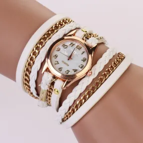 New Hot Women Dress Watches High-Quality Women's Punk Retro Leather Strap Bracelet Laminated Quartz Watch