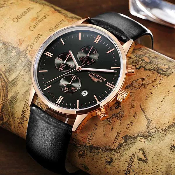 New Men's Watches New Fashion Luxury Top Brand GUANQIN Chronograph Male Dress Leather Belt Sports Clock Quartz Wrist Watches