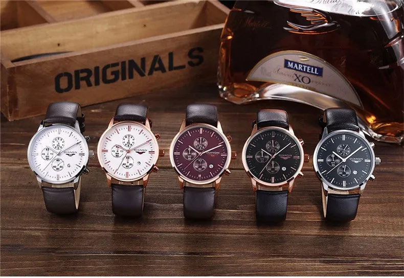 New Men's Watches New Fashion Luxury Top Brand GUANQIN Chronograph Male Dress Leather Belt Sports Clock Quartz Wrist Watches