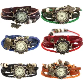 New Original Women dress Leather Vintage Watches ladies Bracelet Wristwatch butterfly Pendant Casual watch clock hours