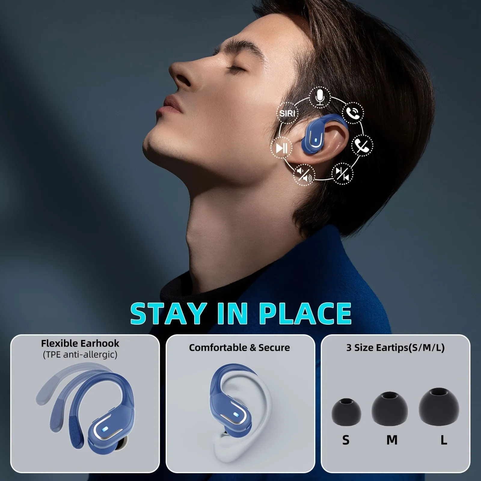 New Wireless Earbuds For Running Sports, Wireless Earphones With Pure Bass Sound, Headset Built-in Microphone Earphones Noise Cancelling, Over Ear Headphones With Dual-LED Display