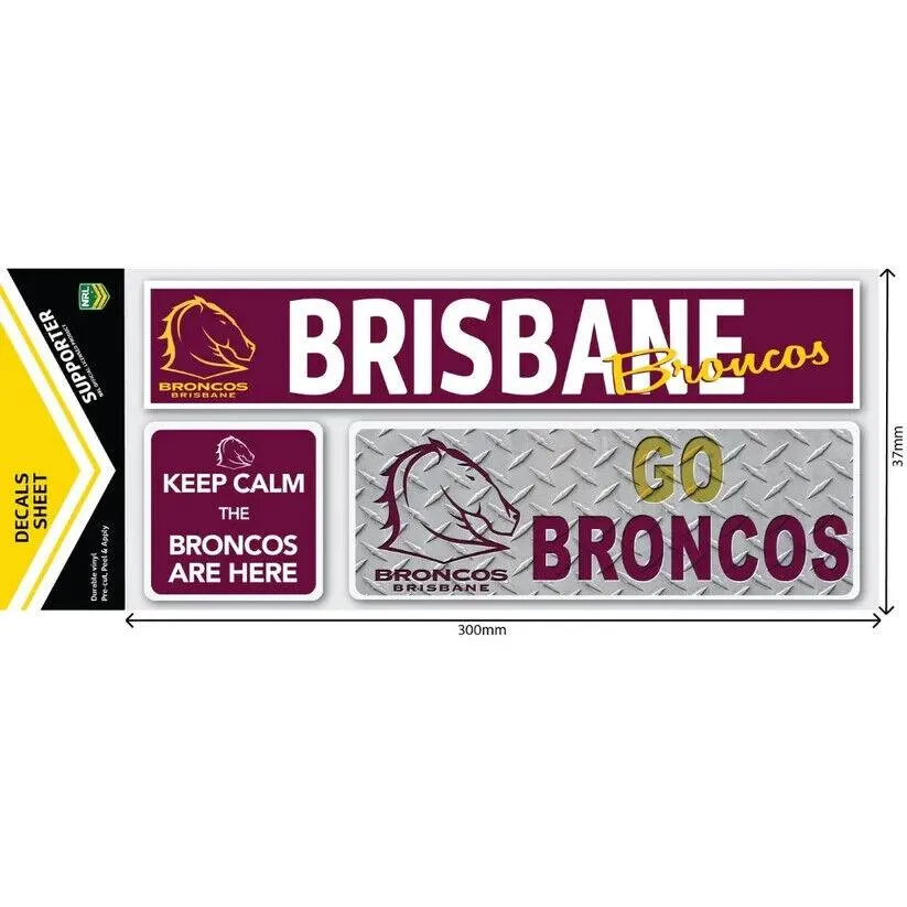 NRL Car Window Decal Set - 3 Stickers - Brisbane Broncos - 280mm