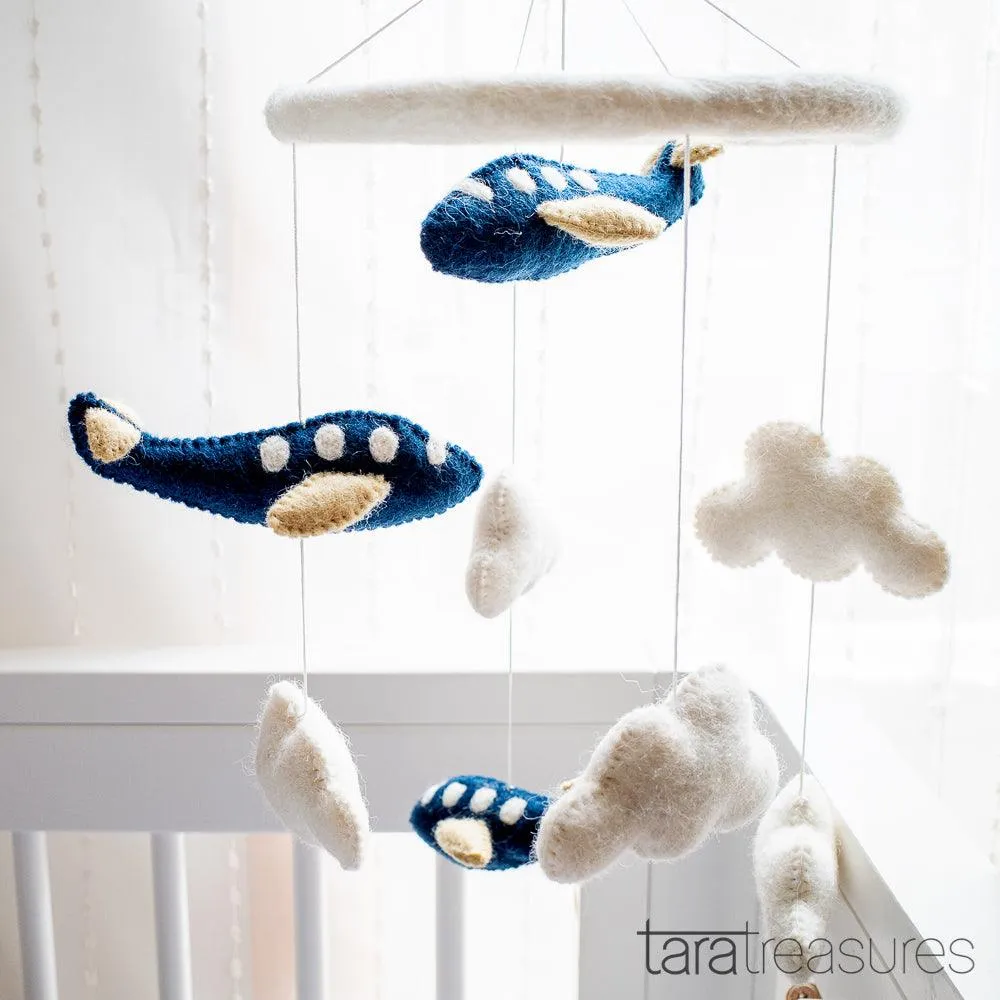 Nursery Cot Mobile - Navy Blue Airplanes