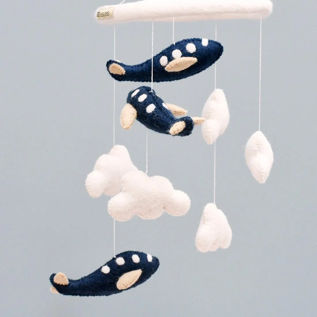 Nursery Cot Mobile - Navy Blue Airplanes