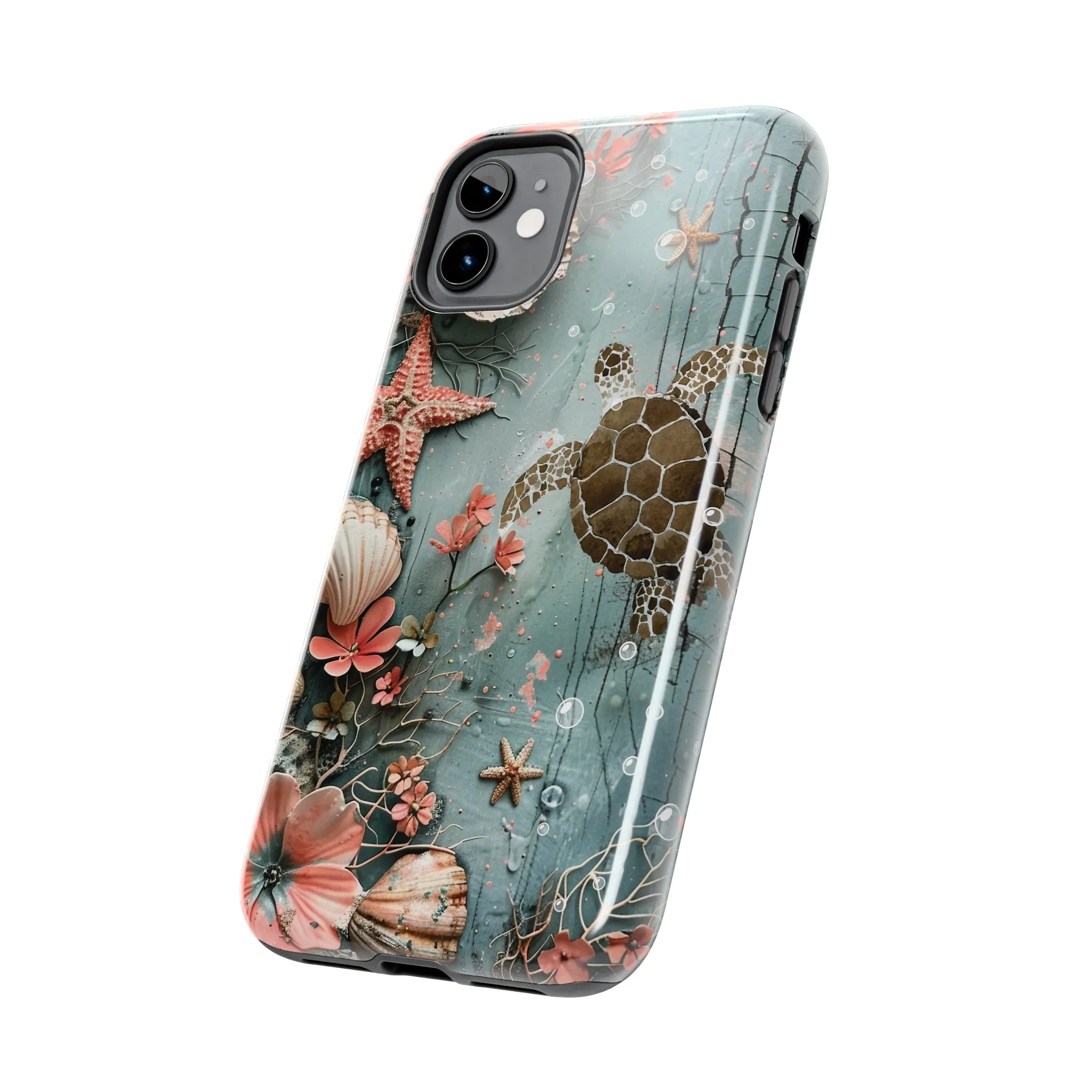 Ocean Life iPhone Case, Sea Turtle Starfish Coral Design, Protective Phone Cover, Beach Themed Accessory, Unique Gift Idea, Protective Case for iPhone Models, Tough iPhone Case