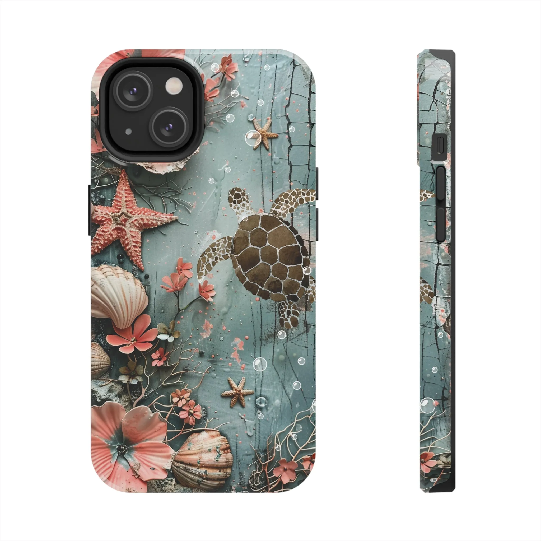 Ocean Life iPhone Case, Sea Turtle Starfish Coral Design, Protective Phone Cover, Beach Themed Accessory, Unique Gift Idea, Protective Case for iPhone Models, Tough iPhone Case