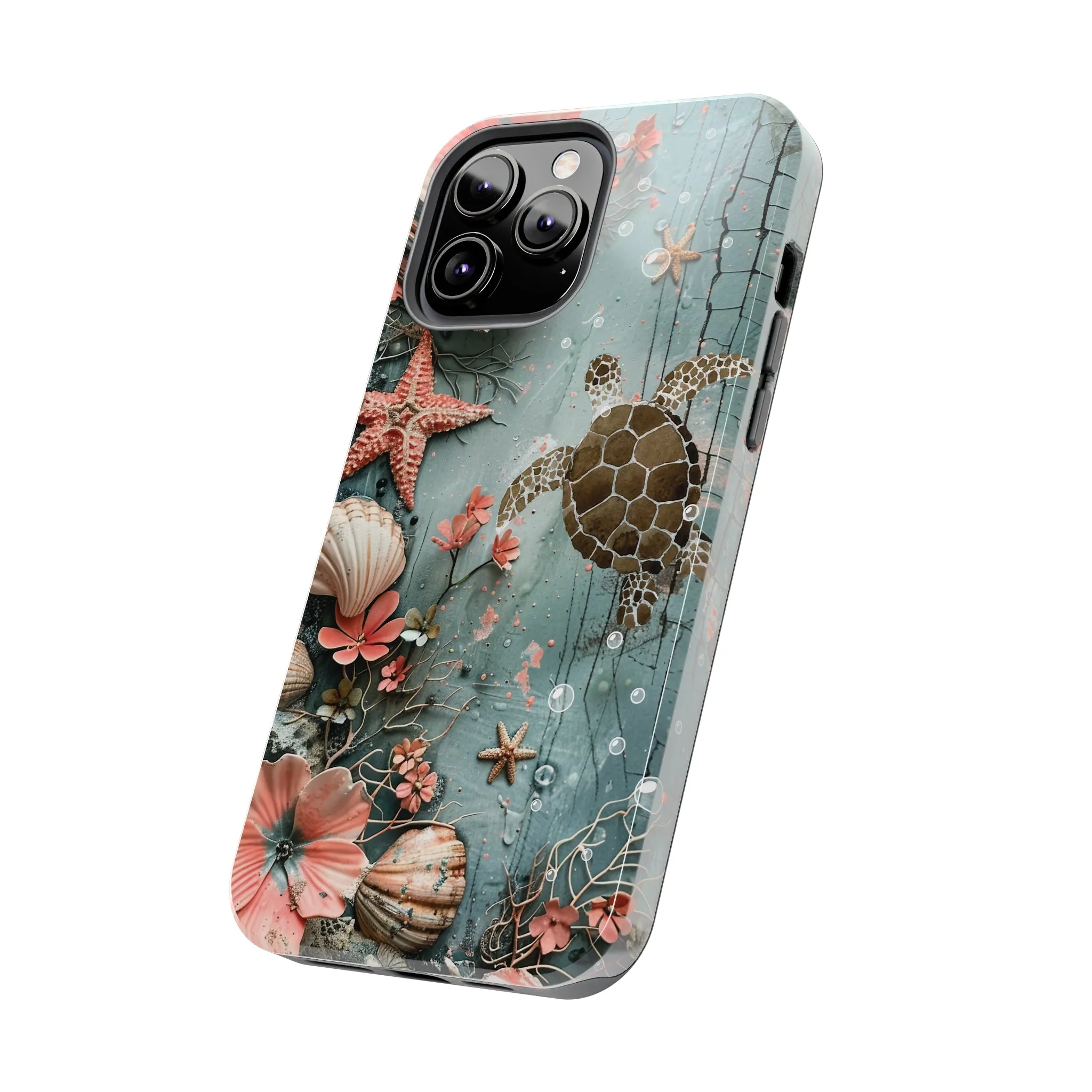 Ocean Life iPhone Case, Sea Turtle Starfish Coral Design, Protective Phone Cover, Beach Themed Accessory, Unique Gift Idea, Protective Case for iPhone Models, Tough iPhone Case