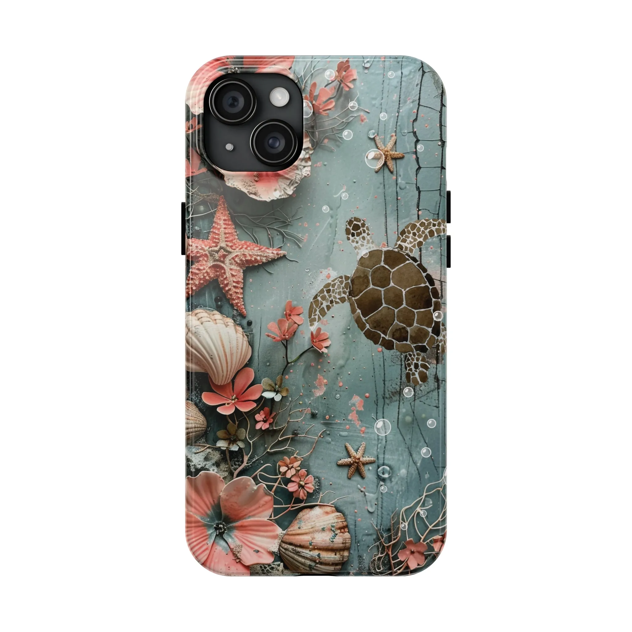 Ocean Life iPhone Case, Sea Turtle Starfish Coral Design, Protective Phone Cover, Beach Themed Accessory, Unique Gift Idea, Protective Case for iPhone Models, Tough iPhone Case