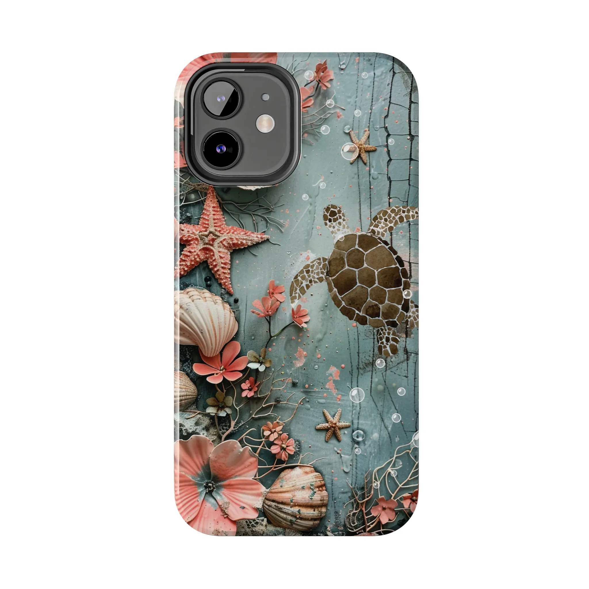 Ocean Life iPhone Case, Sea Turtle Starfish Coral Design, Protective Phone Cover, Beach Themed Accessory, Unique Gift Idea, Protective Case for iPhone Models, Tough iPhone Case