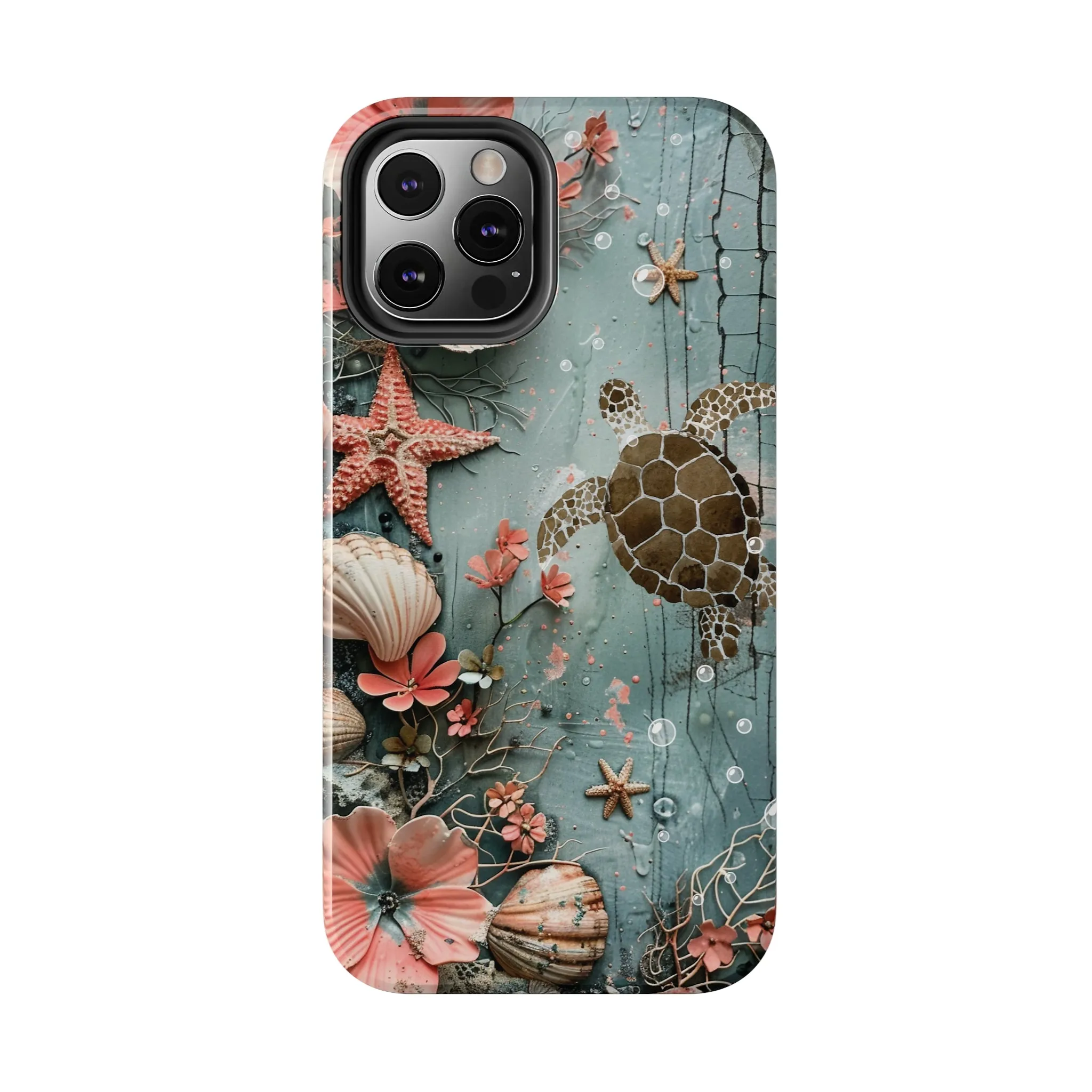 Ocean Life iPhone Case, Sea Turtle Starfish Coral Design, Protective Phone Cover, Beach Themed Accessory, Unique Gift Idea, Protective Case for iPhone Models, Tough iPhone Case