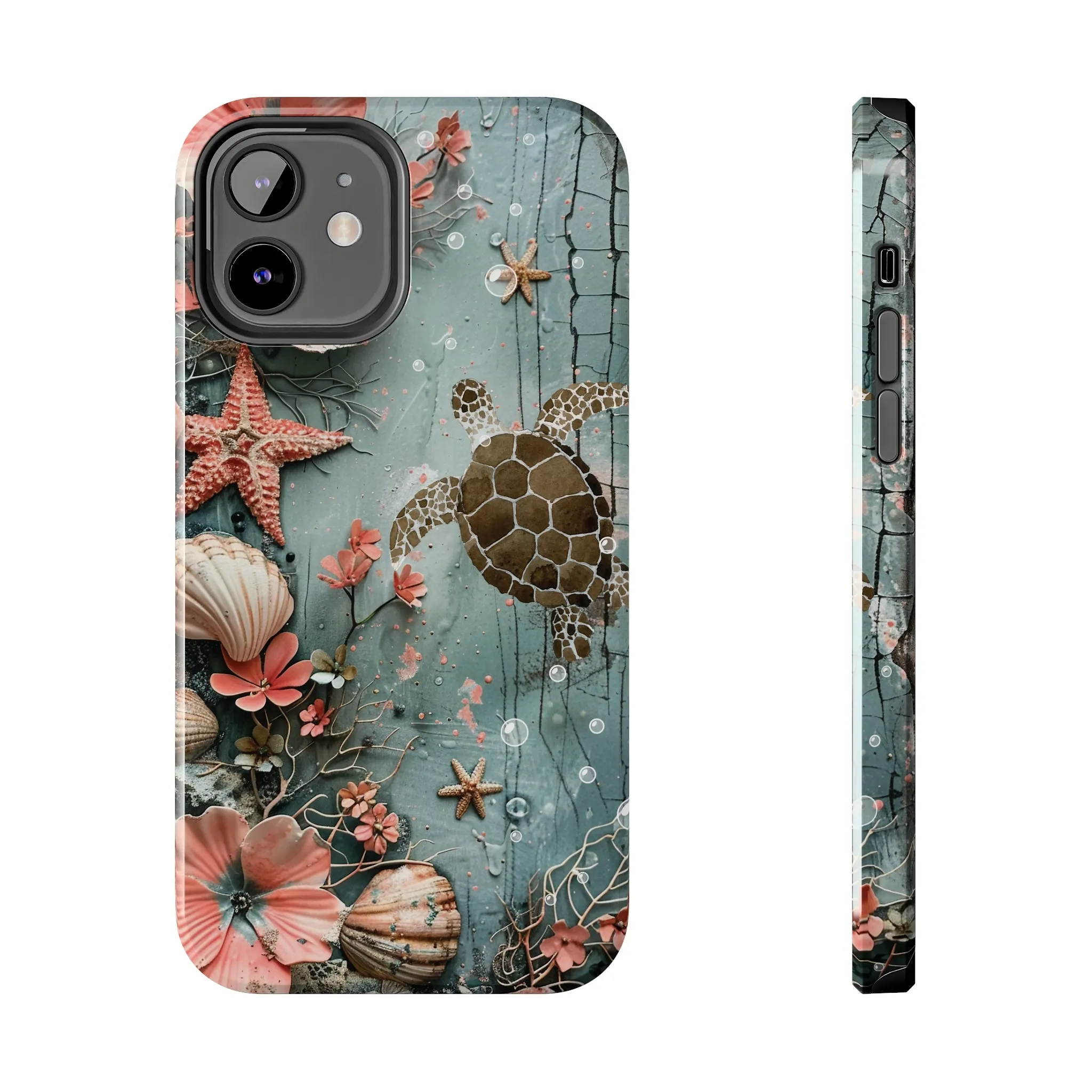 Ocean Life iPhone Case, Sea Turtle Starfish Coral Design, Protective Phone Cover, Beach Themed Accessory, Unique Gift Idea, Protective Case for iPhone Models, Tough iPhone Case