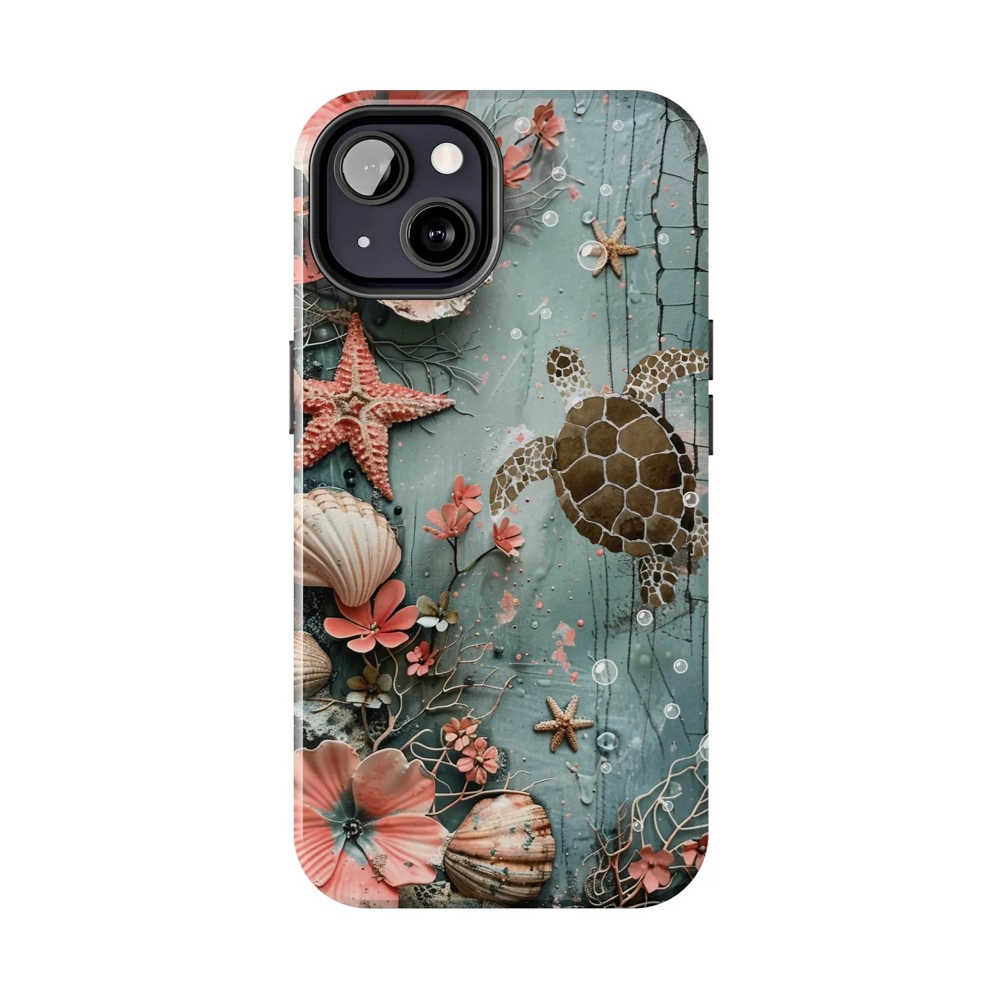 Ocean Life iPhone Case, Sea Turtle Starfish Coral Design, Protective Phone Cover, Beach Themed Accessory, Unique Gift Idea, Protective Case for iPhone Models, Tough iPhone Case