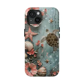 Ocean Life iPhone Case, Sea Turtle Starfish Coral Design, Protective Phone Cover, Beach Themed Accessory, Unique Gift Idea, Protective Case for iPhone Models, Tough iPhone Case