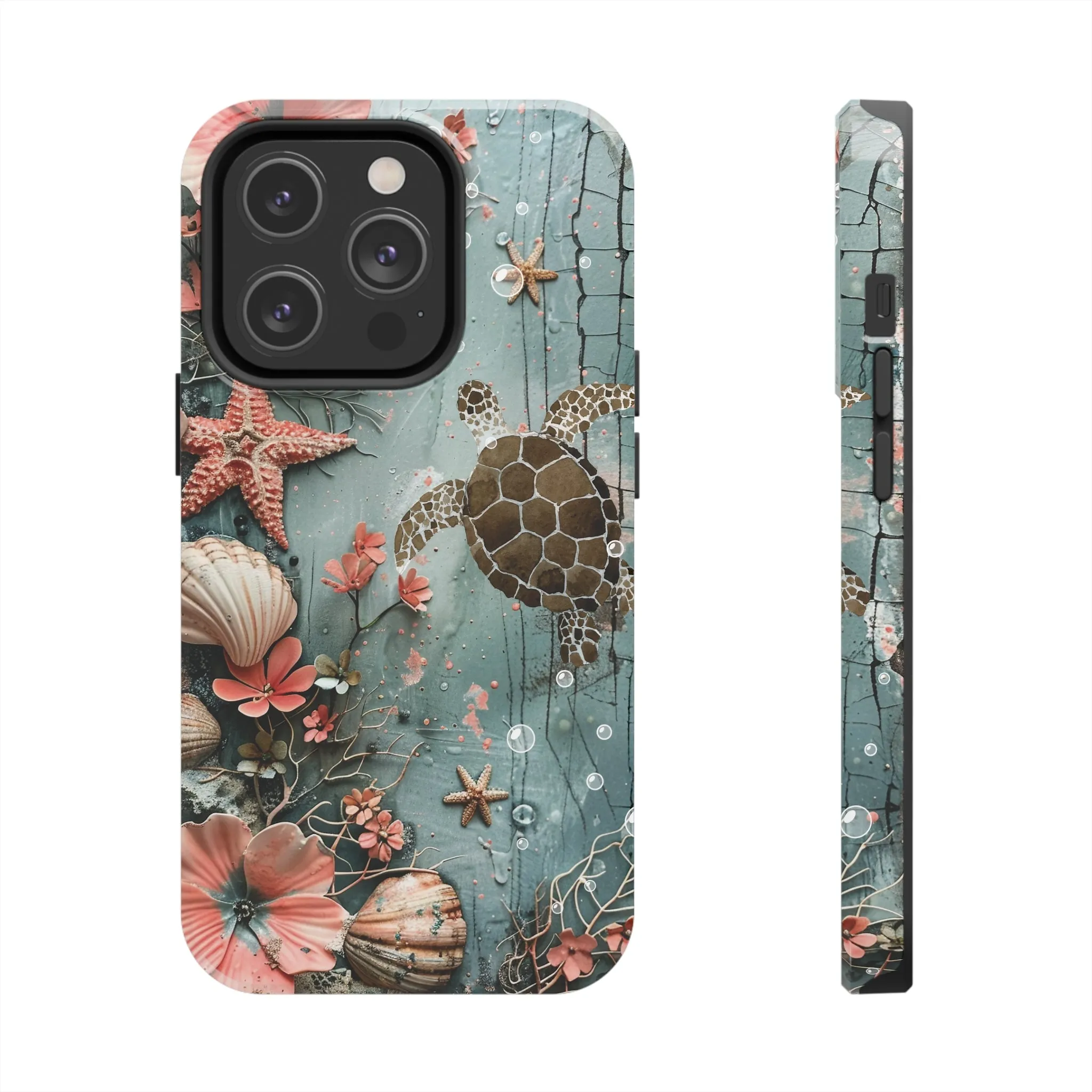 Ocean Life iPhone Case, Sea Turtle Starfish Coral Design, Protective Phone Cover, Beach Themed Accessory, Unique Gift Idea, Protective Case for iPhone Models, Tough iPhone Case