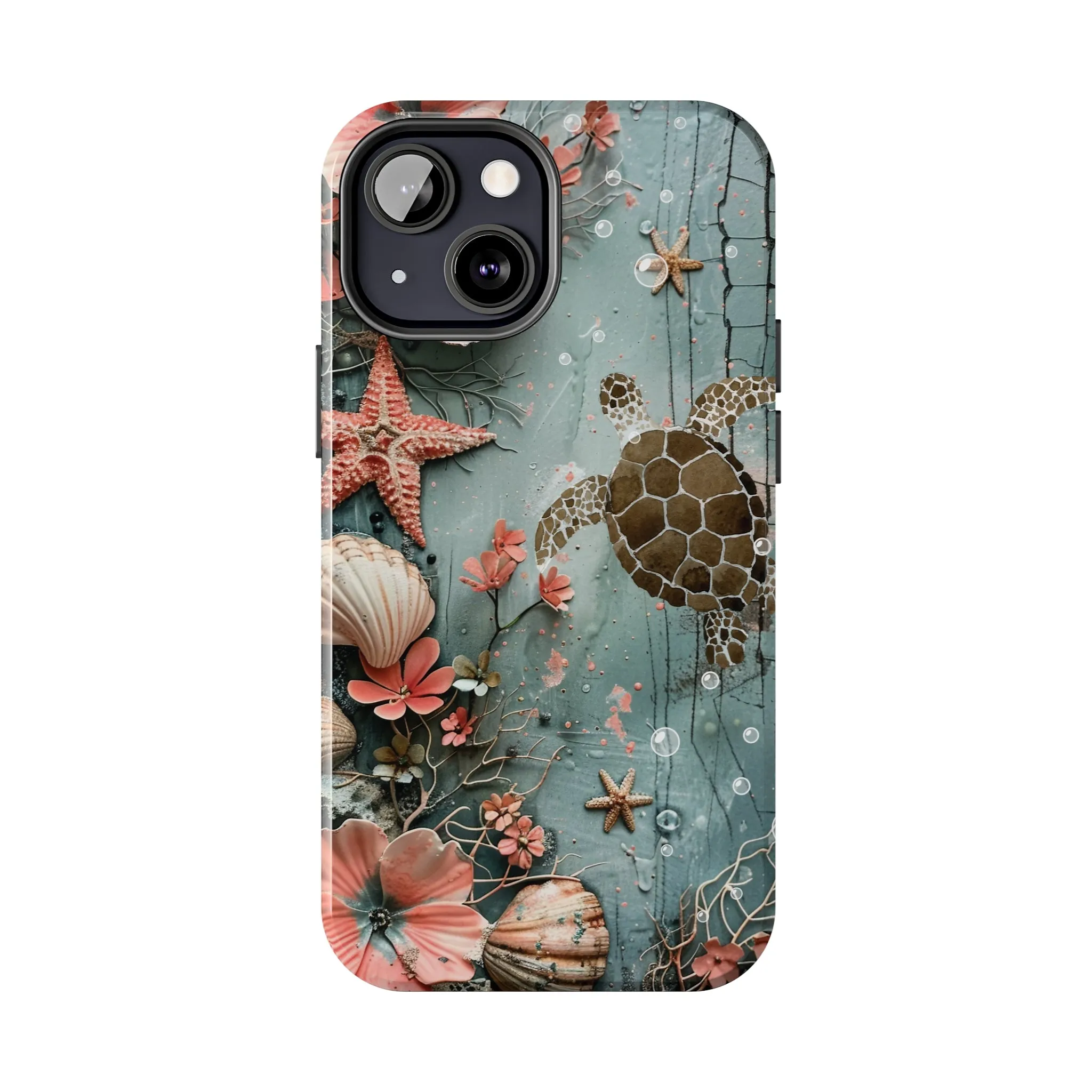 Ocean Life iPhone Case, Sea Turtle Starfish Coral Design, Protective Phone Cover, Beach Themed Accessory, Unique Gift Idea, Protective Case for iPhone Models, Tough iPhone Case