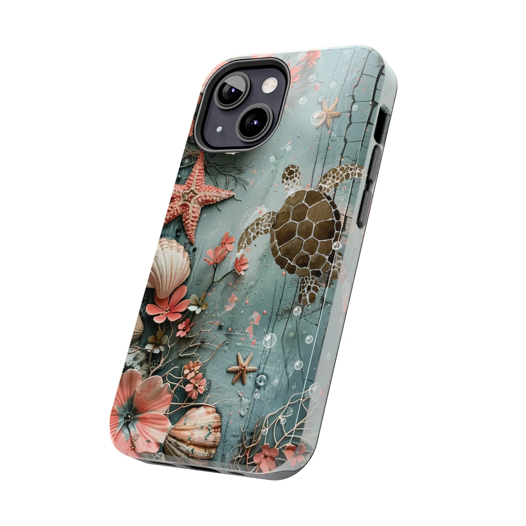 Ocean Life iPhone Case, Sea Turtle Starfish Coral Design, Protective Phone Cover, Beach Themed Accessory, Unique Gift Idea, Protective Case for iPhone Models, Tough iPhone Case