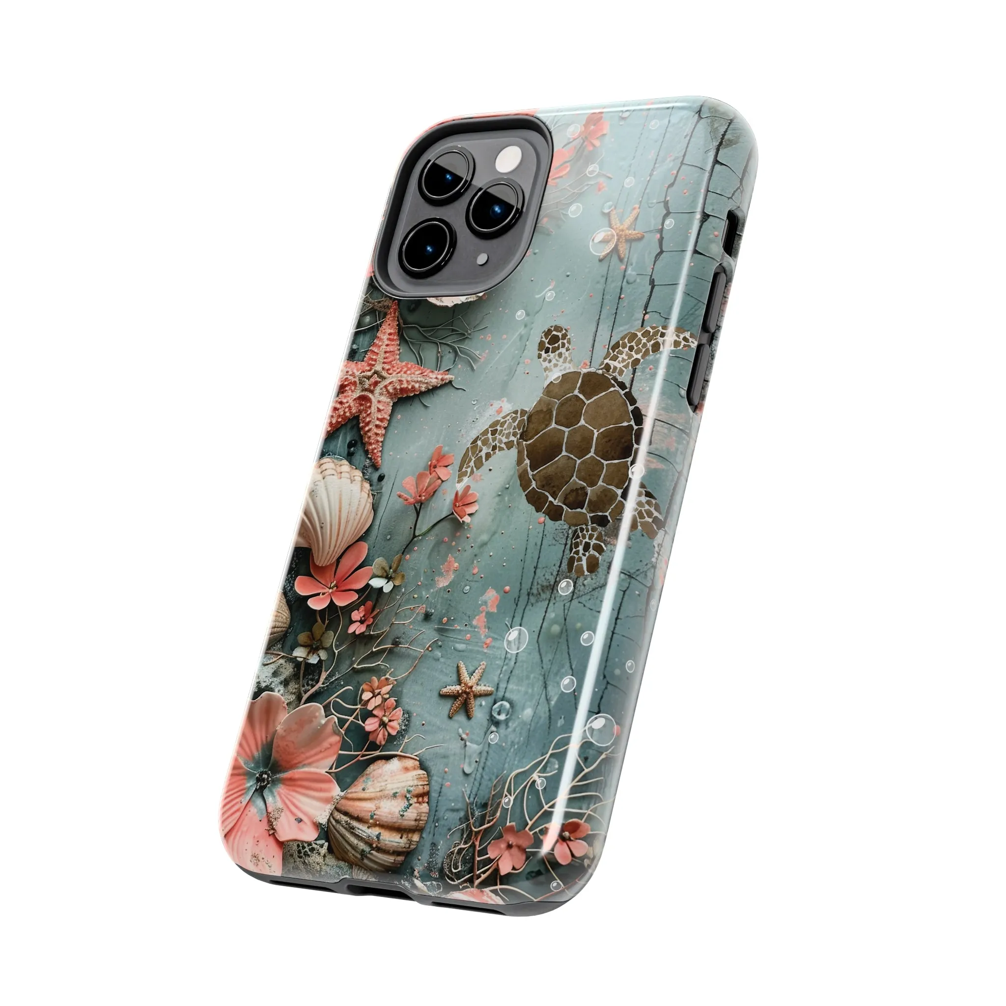 Ocean Life iPhone Case, Sea Turtle Starfish Coral Design, Protective Phone Cover, Beach Themed Accessory, Unique Gift Idea, Protective Case for iPhone Models, Tough iPhone Case