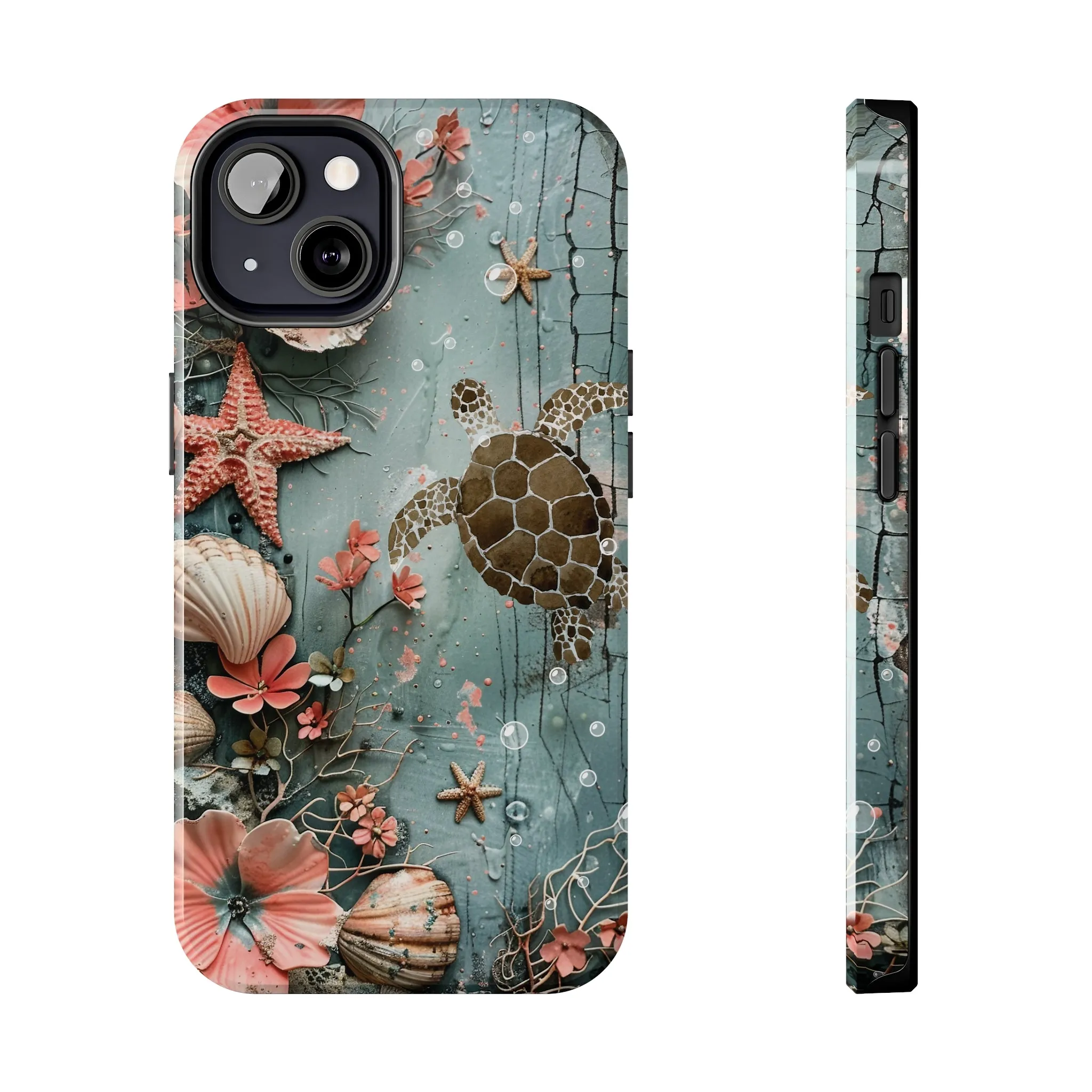 Ocean Life iPhone Case, Sea Turtle Starfish Coral Design, Protective Phone Cover, Beach Themed Accessory, Unique Gift Idea, Protective Case for iPhone Models, Tough iPhone Case