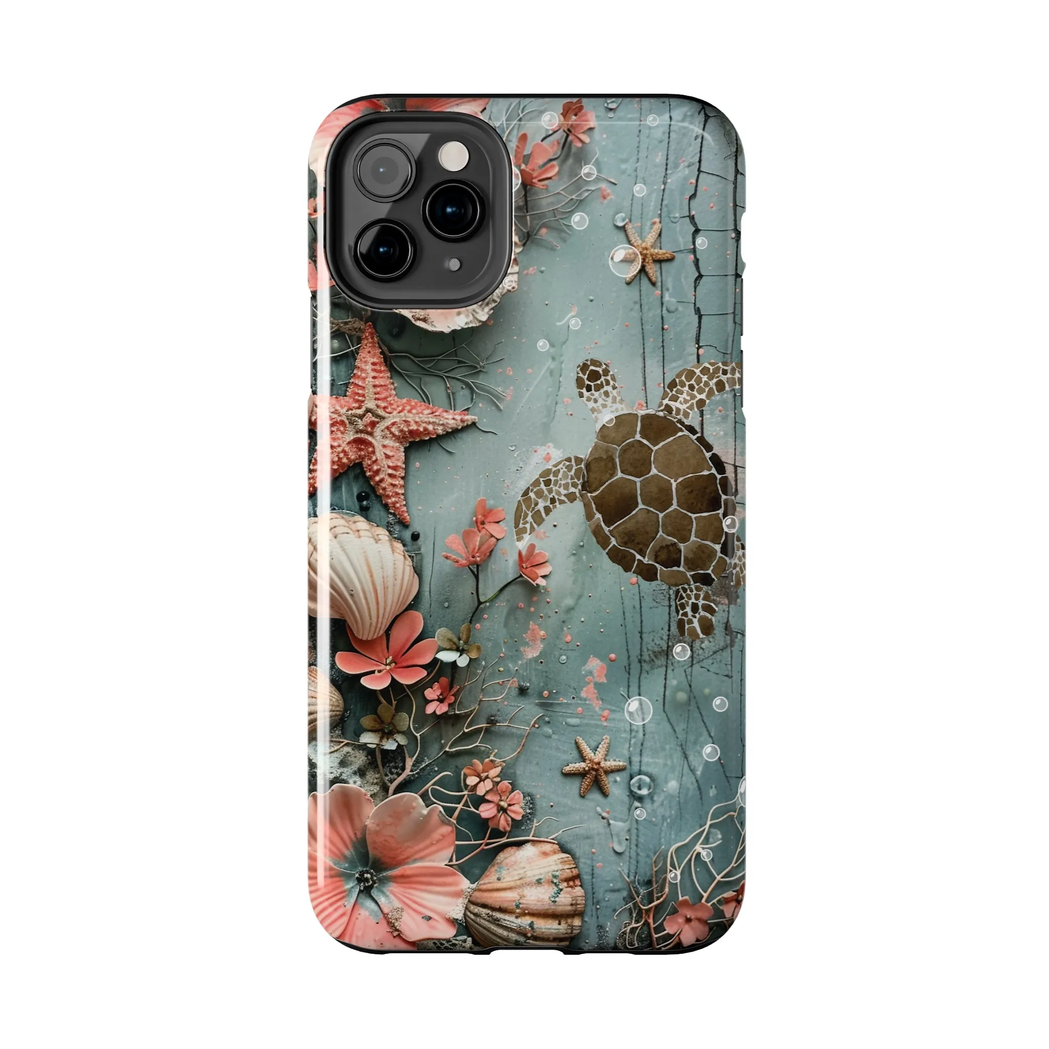 Ocean Life iPhone Case, Sea Turtle Starfish Coral Design, Protective Phone Cover, Beach Themed Accessory, Unique Gift Idea, Protective Case for iPhone Models, Tough iPhone Case