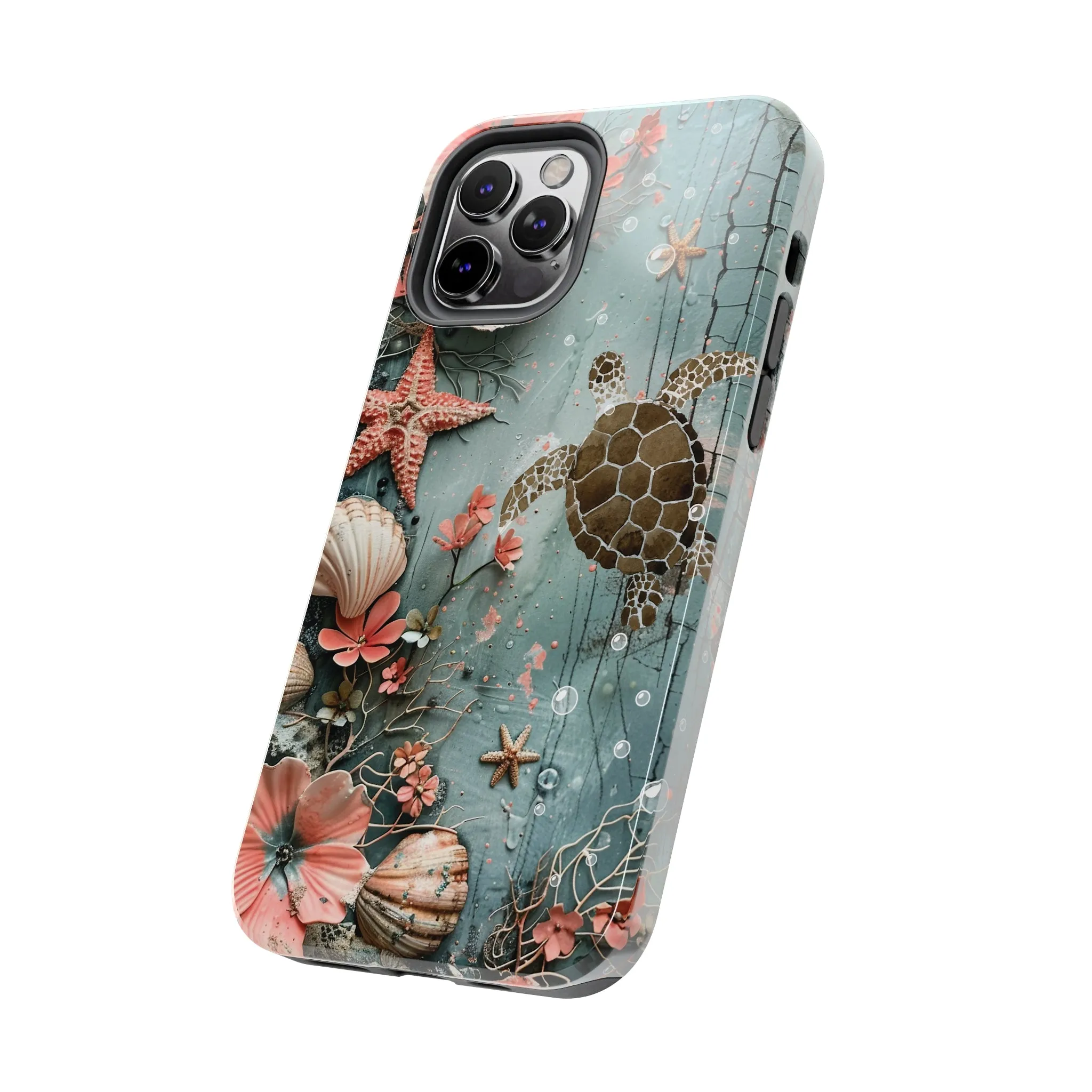 Ocean Life iPhone Case, Sea Turtle Starfish Coral Design, Protective Phone Cover, Beach Themed Accessory, Unique Gift Idea, Protective Case for iPhone Models, Tough iPhone Case