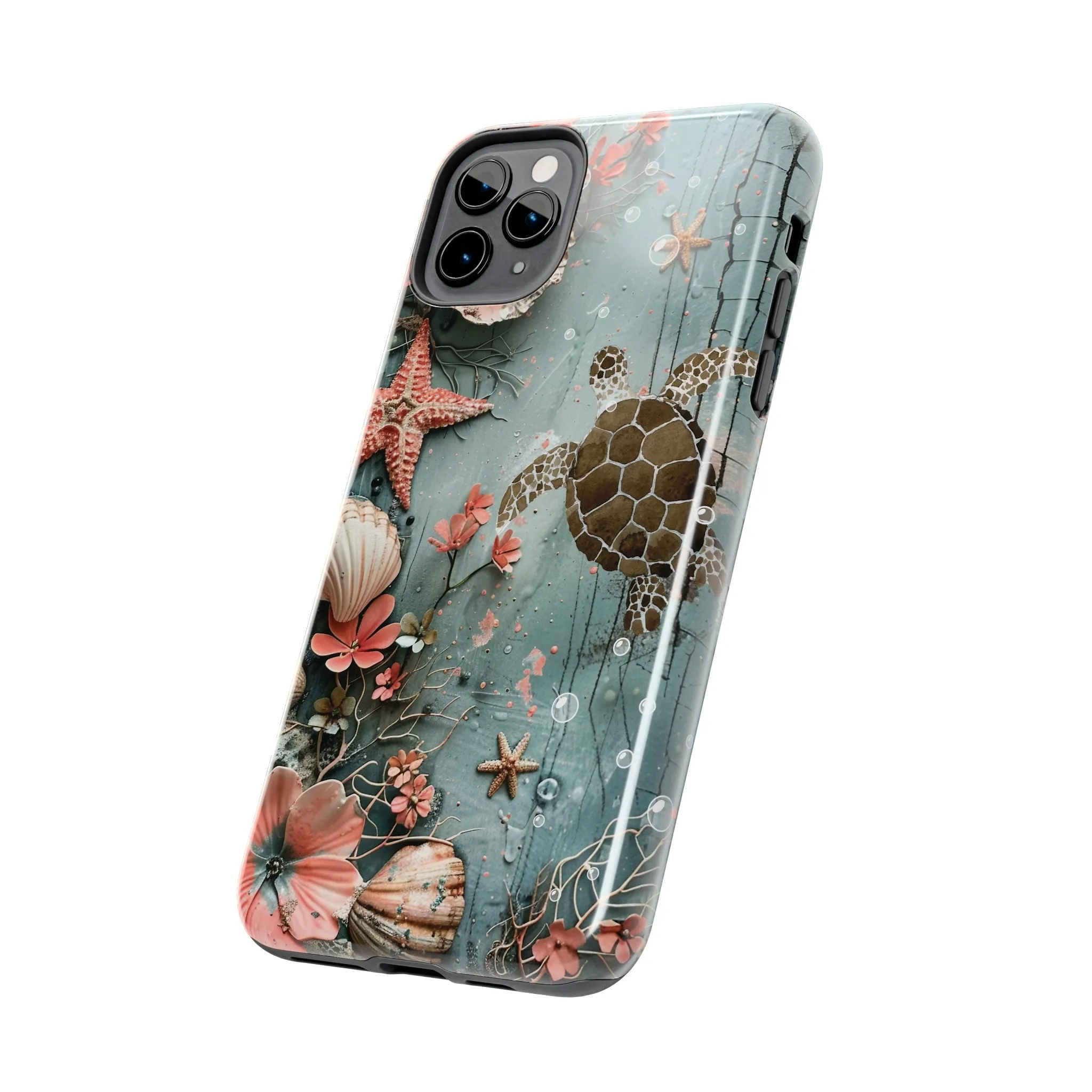 Ocean Life iPhone Case, Sea Turtle Starfish Coral Design, Protective Phone Cover, Beach Themed Accessory, Unique Gift Idea, Protective Case for iPhone Models, Tough iPhone Case