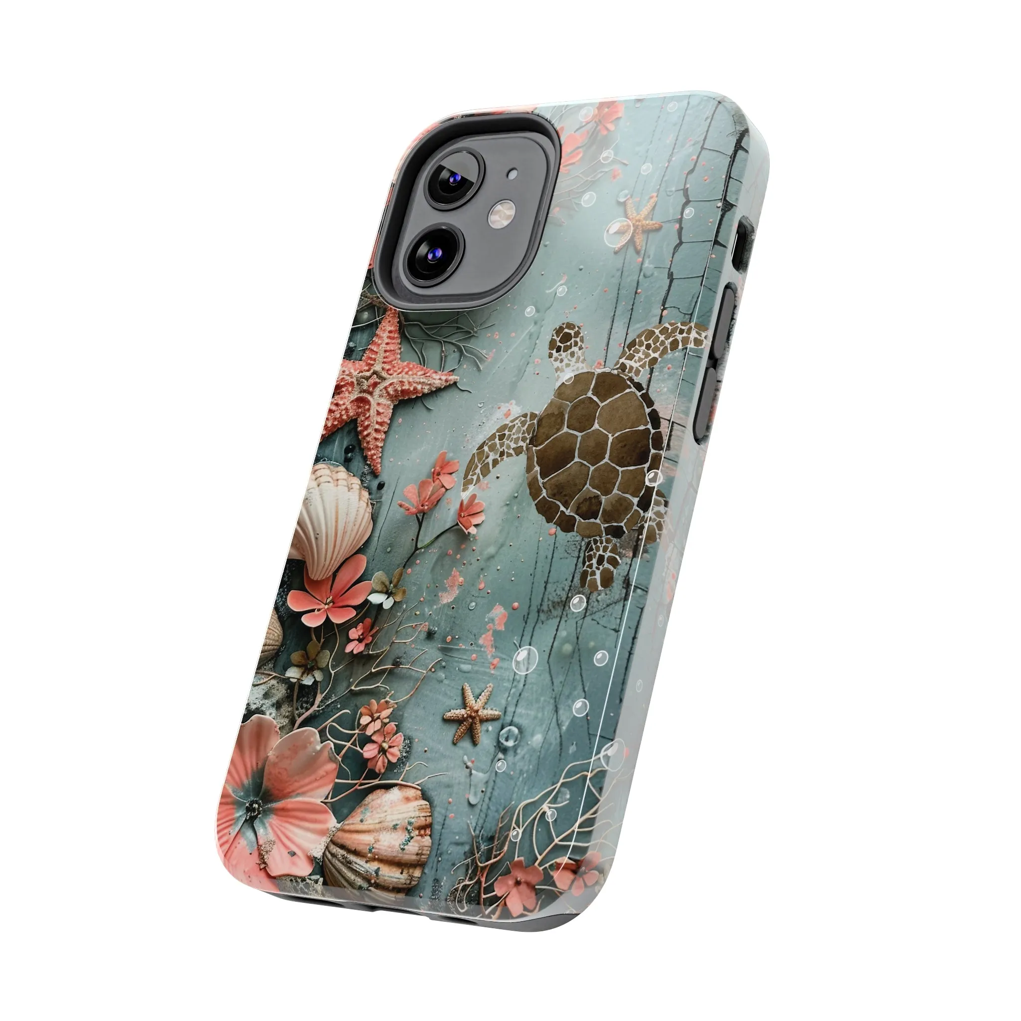 Ocean Life iPhone Case, Sea Turtle Starfish Coral Design, Protective Phone Cover, Beach Themed Accessory, Unique Gift Idea, Protective Case for iPhone Models, Tough iPhone Case