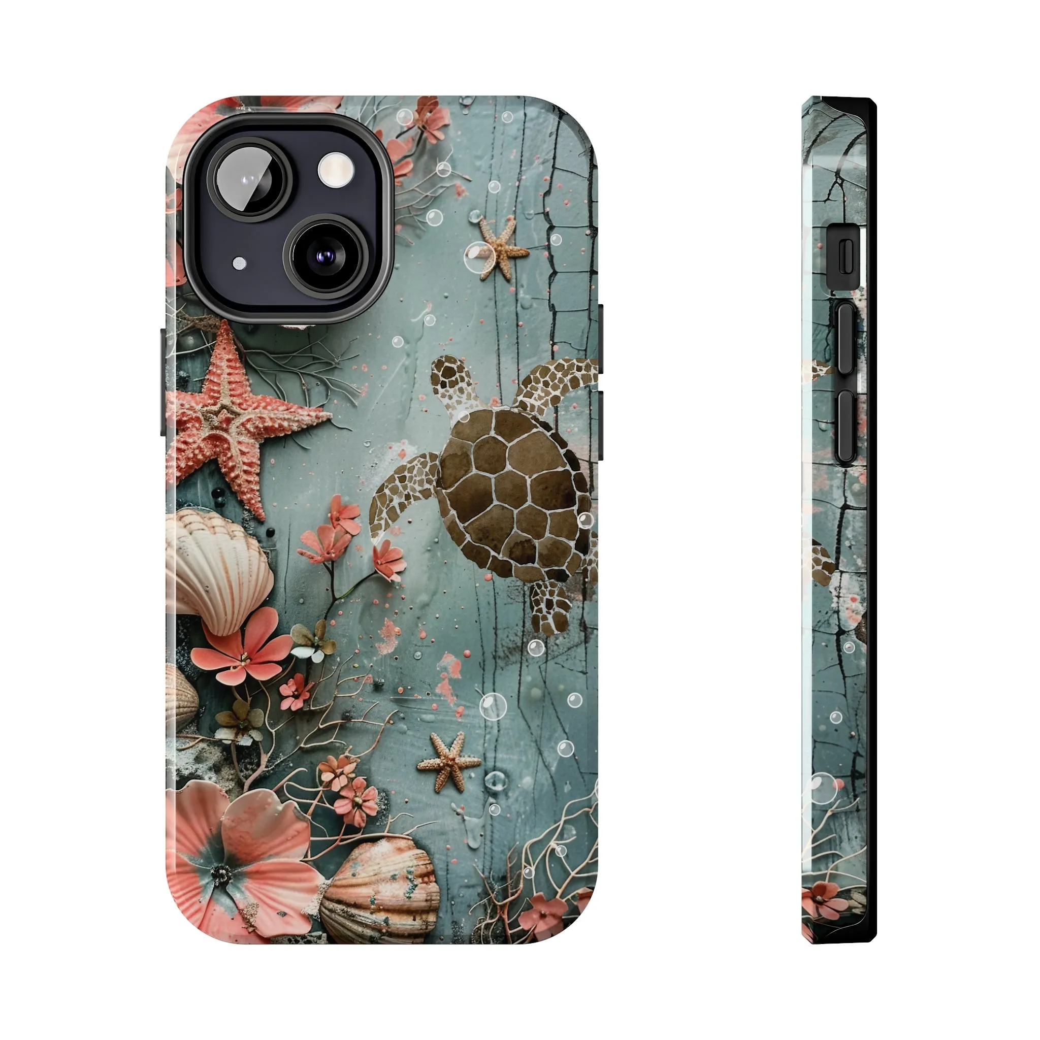 Ocean Life iPhone Case, Sea Turtle Starfish Coral Design, Protective Phone Cover, Beach Themed Accessory, Unique Gift Idea, Protective Case for iPhone Models, Tough iPhone Case