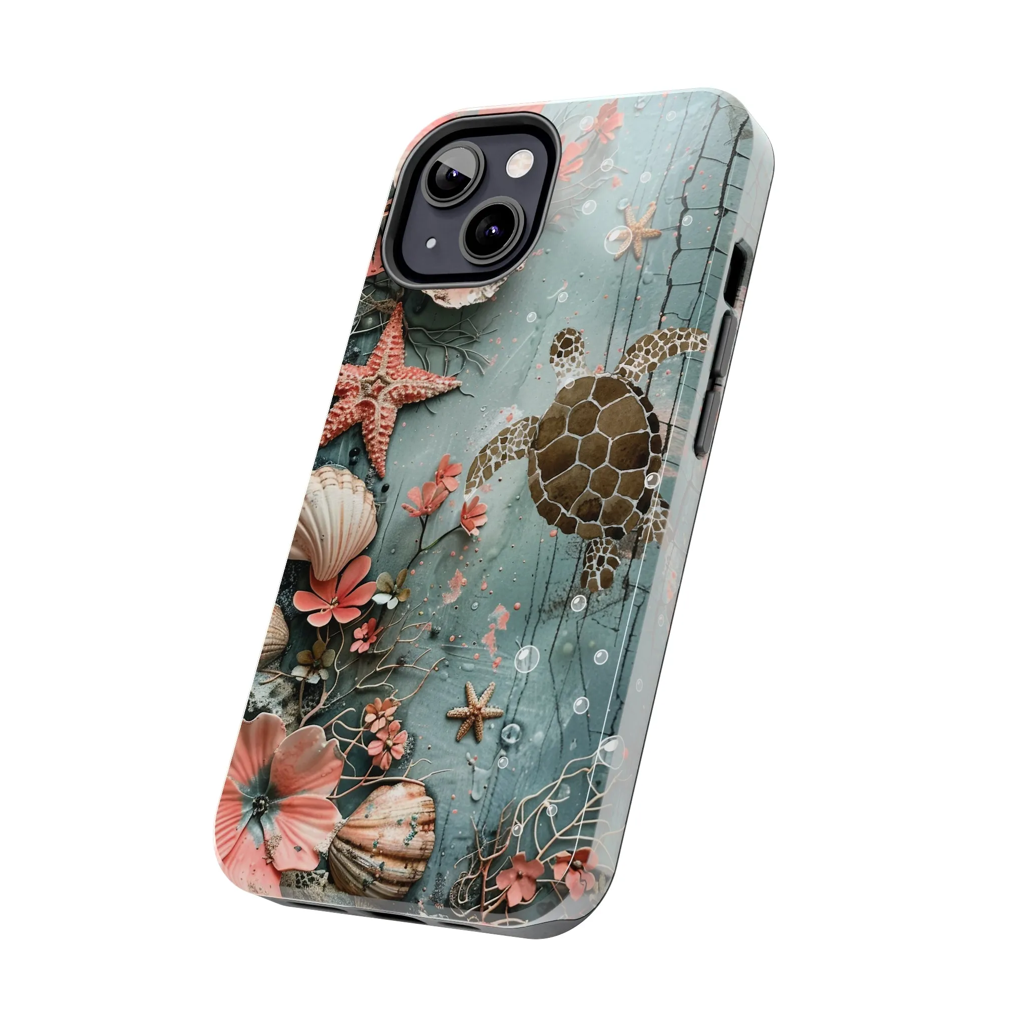 Ocean Life iPhone Case, Sea Turtle Starfish Coral Design, Protective Phone Cover, Beach Themed Accessory, Unique Gift Idea, Protective Case for iPhone Models, Tough iPhone Case